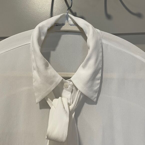 Mango White Button Down Shirt with Tie Neck, size 8 - Picture 8 of 12